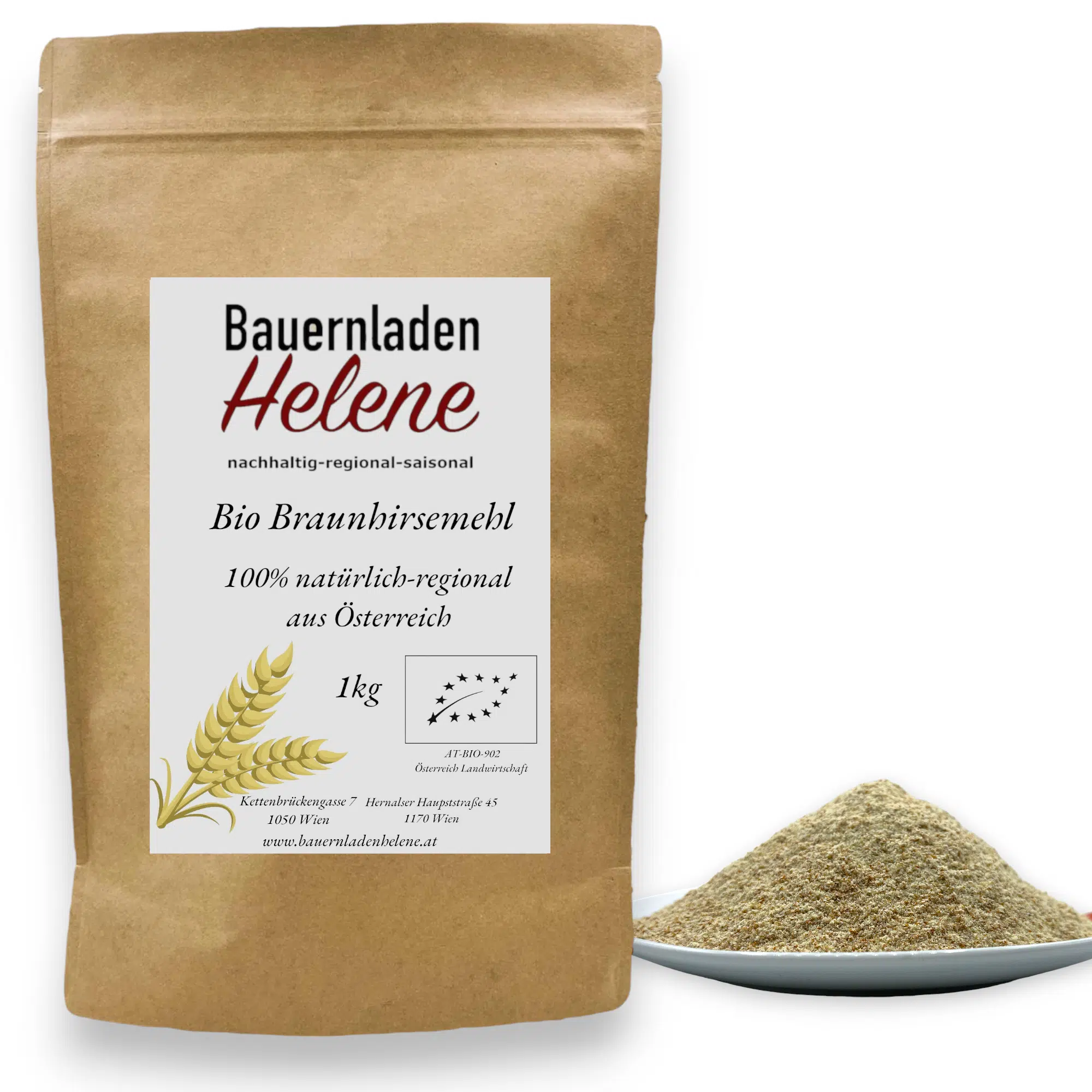 Bio Braunhirsemehl, 1kg – Verpackung von Bauernladenhelene