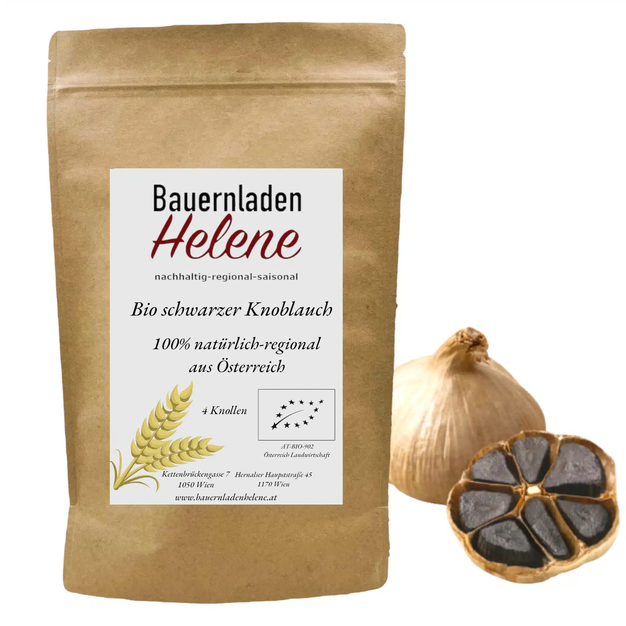 Bio Schwarzer Knoblauch, 2 Stück per Packung – Verpackung von Bauernladenhelene